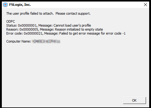 FSLogix Error Message